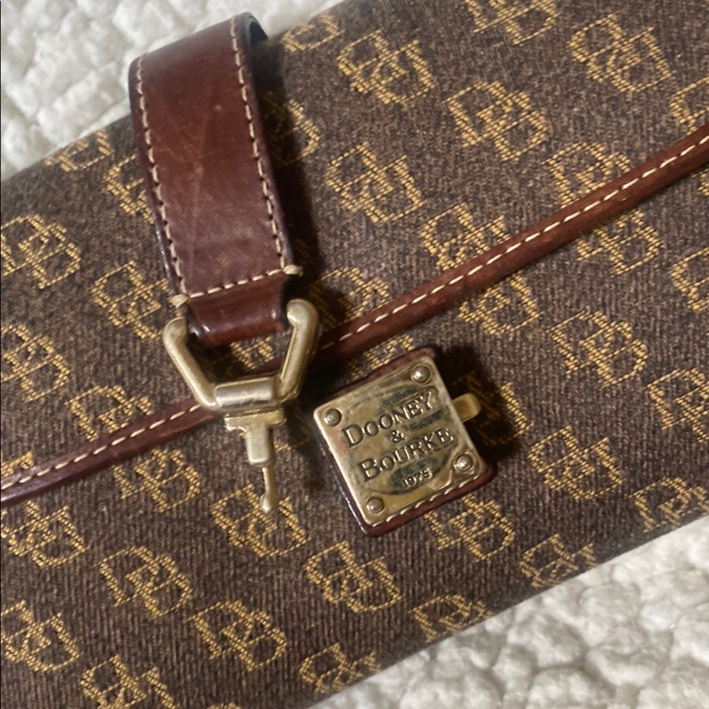 Dooney & Bourke Brown and Gold Monogram Clutch trifold wallet - Picture 3 of 5
